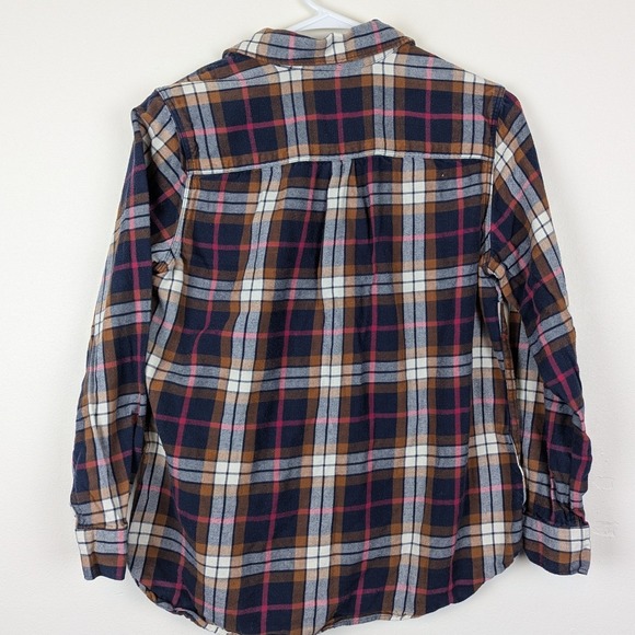 Eddie Bauer Women's PM Plaid Flannel Button Down Shirt Long Sleeve Navy Brown - Picture 4 of 11